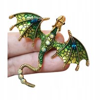 Broszka Smok Zielono-Złoty z Kryształkami Magiczny Urok Fantasy
