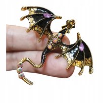 Broszka Smok Złoto-Czarny z Kryształkami Magiczny Urok Fantasy