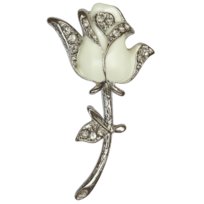 Broszka Srebrna Biała Przypinka z Cyrkoniami Kwiaty Elegancka i Efektowna