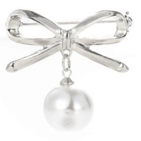 Broszka Srebrna Biała Przypinka z Kokardą Perły do Dekoltu Lekka Efektowna