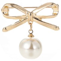 Broszka Złota Biała Przypinka z Kokardą Perły do Dekoltu Lekka Efektowna