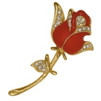 Broszka złota Czerwona Przypinka z Cyrkoniami Kwiaty Elegancka i Efektowna