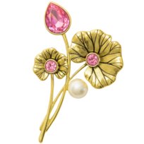 Broszka Złota Przypinka z Cyrkoniami i Perłą Kwiaty Elegancka i Efektowna