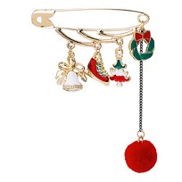 Broszka Złota Świąteczna Agrafka z Zawieszkami na Prezent Święta Mikołajki