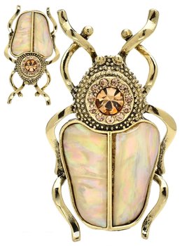 Broszka żuk złota z cyrkoniami chrząszcz skarabeusz masa perłowa elegancka przypinka - Edibazzar