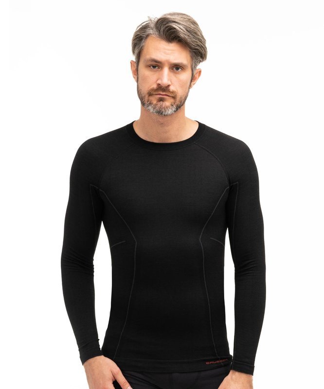 Brubeck, Koszulka męska z długim rękawem, Active Wool, czarny, rozmiar M
