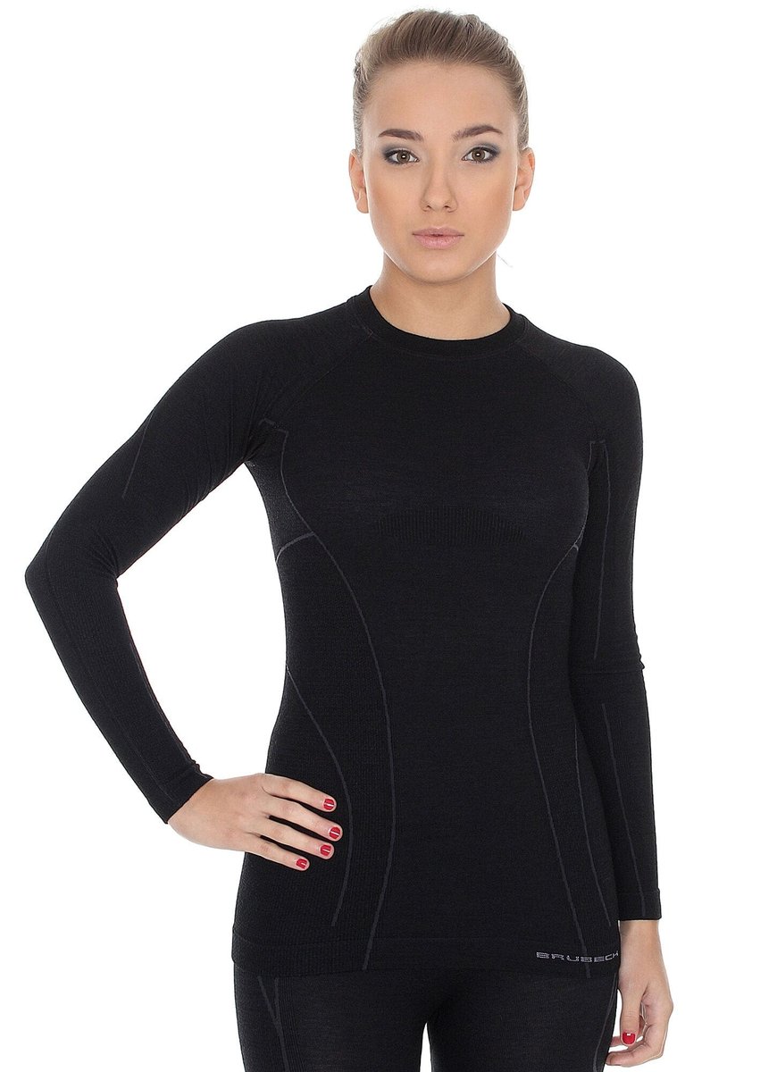 Zdjęcia - Bielizna termoaktywna Brubeck , Koszulka termoaktywna damska, Active Wool, czarny, rozmiar S 