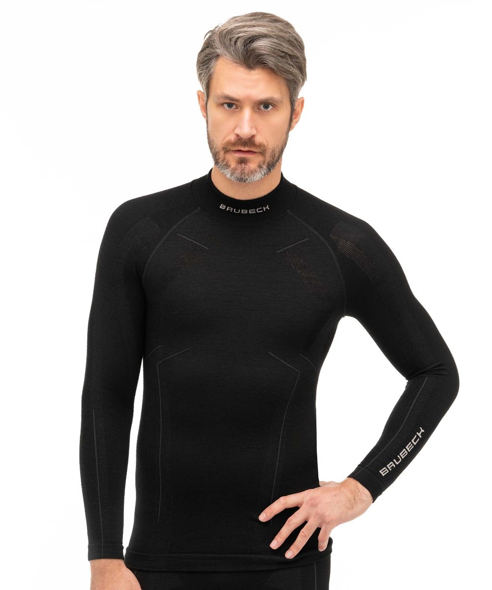 Brubeck, Koszulka termoaktywna męska z długim rękawem, Extreme Wool, czarny, rozmiar M