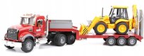 Bruder, MACK z naczepą i koparko-ładowarką JCB, 02813