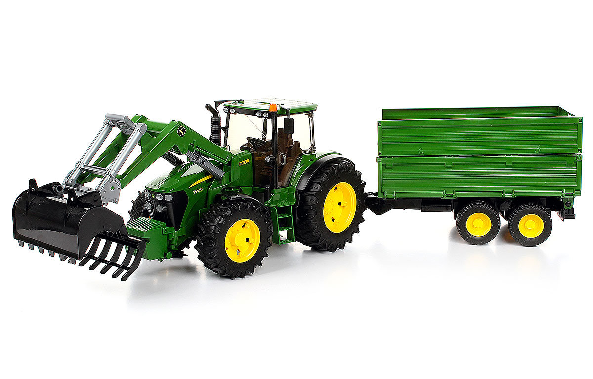 Bruder, pojazd rolniczy Traktor John Deere 7930 z ładowarką i przyczepą