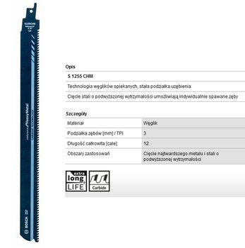 Brzeszczot BOSCH do piły szablastej heavy metal s1255chm, 300 mm 2608653184 - Bosch