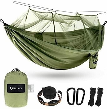 Btrwor Hamak Outdoorowy Z Moskitierą – Ultralekki Hamak Podróżny – Nośność 300 Kg – Oddychający, Szybkoschnący Nylon Spadochronowy – 275 X 140 Cm (Oliwkowy) - Inna marka