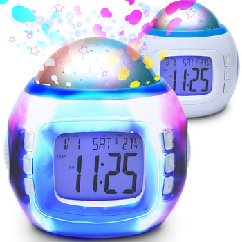 Budzik Projektor Gwiazd Nieba Zegar Lampka Nocna Led 7W1 Termometr Melodie - Retoo