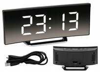BUDZIK ZEGAR LED CZARNY ZEGAR ELEKTRYCZNY LEDOWY TEMPERATURA GODZINA LCD
