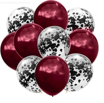 Bukiet balonów bordowo czarne Burgund metalicznez konfetti Gotowy zestaw dekoracji - inna (Inny)
