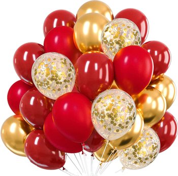 Bukiet balonów czerwony złoty metaliczny Gotowy zestaw dekoracji na zaręczyny - Szafran Limited
