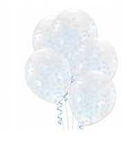 Bukiet balonów z konfetti błękitnym 5szt na Roczek Urodziny Gotowy zestaw dekoracji