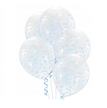 Bukiet balonów z konfetti błękitnym 5szt na Roczek Urodziny Gotowy zestaw dekoracji - inna (Inny)