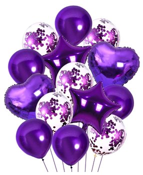 Bukiet balonowy fioletowy serca gwiazdy zestaw dekoracji na Urodziny, Rocznicę - inna (Inny)