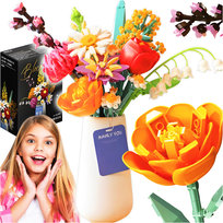 Bukiet Kwiatów Z Klocków W Wazonie Dekoracja Zestaw Prezent Dla Dorosłych