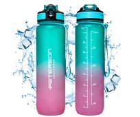 BUTELKA BIDON NA WODĘ TRITAN 1L SZCZELNA BEZ BPA SPORTOWA ZE SŁOMKĄ USTNIKIEM RÓŻOWY TURKUSOWY PETERSON