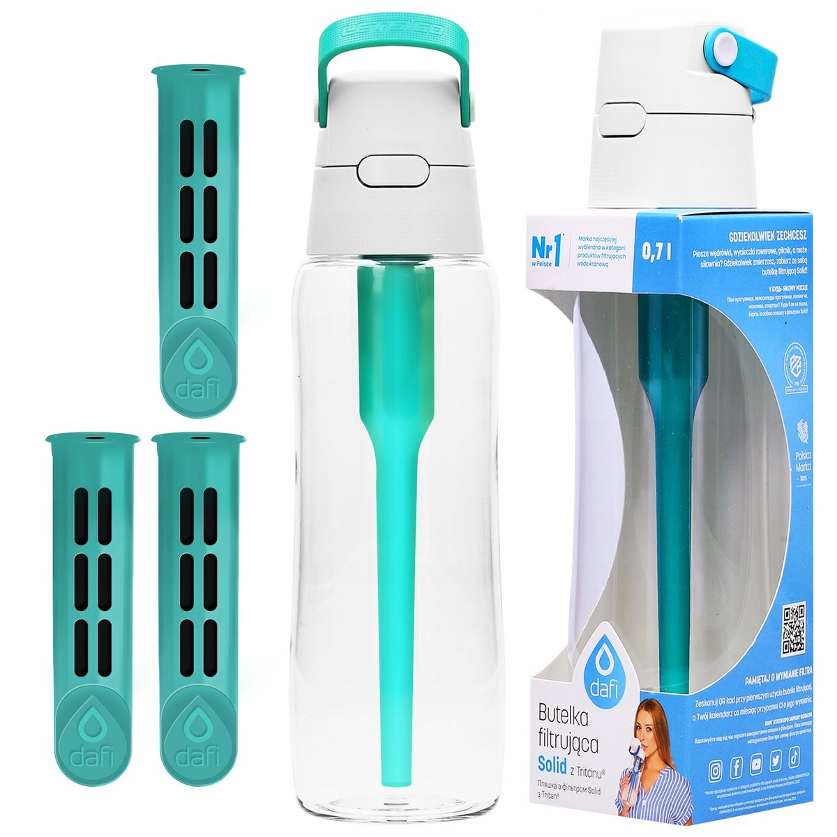 Butelka Dafi Solid 0,7L Turkusowa + 3 Filtry - Dafi | Sklep EMPIK.COM