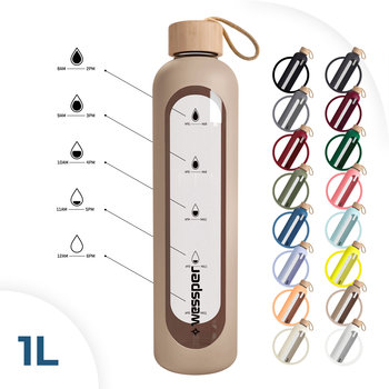 Butelka Motywacyjna Szklana Bidon Wessper Activemax 1l + Etui silikonowe Beżowe - Wessper