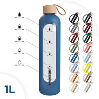 Butelka Motywacyjna Szklana na wodę Wessper Activemax 1l + Etui silikonowe Niebieskie