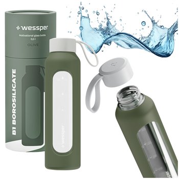 Butelka szklana motywacyjna na wodę sok napoje 500ml 0,5l + etui oliwkowe - Wessper