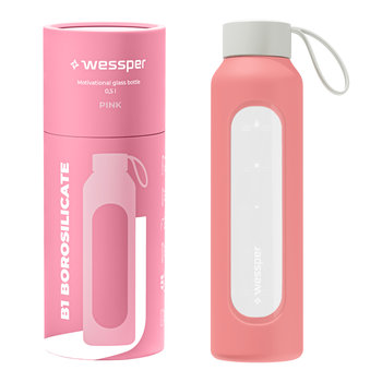 Butelka szklana motywacyjna na wodę sok napoje 500ml 0,5l + etui różowe - Wessper