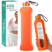 Butelka Szklana Na Wodę Trening Motywacyjna Bidon Kica Hydro Glass 1L Pomarańczowa