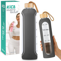 Butelka Szklana Na Wodę Trening Motywacyjna Bidon Kica Hydro Glass 1L Szara