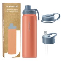 	 Butelka termiczna Wessper B3 THERMOSTEEL termos ze słomką ze stali 700 ml Coral Pink - Koralowy Róż