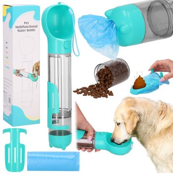 Butelka wielofunkcyjna z poidełkiem, 500 ml, pojemnik na karmę, worki dla psa, kota, turkusowa - Springos