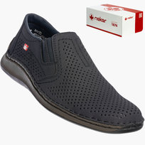 Buty Męskie RIEKER Półbuty Skórzane Mokasyny Wsuwane Granatowe 05297-14 45 Granatowy Rieker