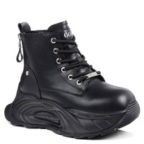 Buty zimowe botki damskie ocieplane skórzane Goe SS2N4301 na platformie-40