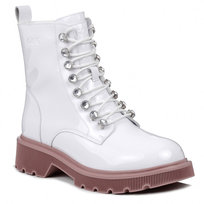 Buty zimowe botki damskie trapery ocieplane skórzane białe Goe OO2N4105-39