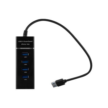 Cadorabo 4-Port USB 3.0 Multi-Interface USB Hub Plug & Play z wtyczką USB, gniazdo i zasilanie dla urządzeń z wejściem ładowania USB - Adapter Port Interface Connector CZARNY - Cadorabo