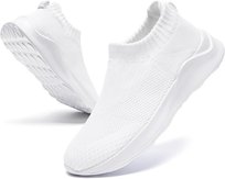 CAIQDM Buty Damskie Wsuwane do Biegania Oddychająca Siatka Białe 36