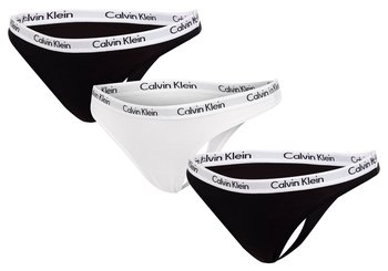 CALVIN  KLEIN MAJTKI STRINGI DAMSKIE 3 PARY BLACK/WHITE QD3587E WZB - Rozmiar: XS - Calvin Klein