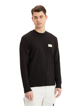 Calvin Klein Męska Koszulka Z Długim Rękawem Shrunken Badge Ls Waffle Black J30J321704 Beh L - Calvin Klein
