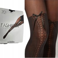 CALZEDONIA Rajstopy damskie z efektem kozaków 70 den kokardka czarne 3/4 Calzedonia