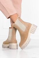 Camelowe botki na platformie z gumkami po bokach POLSKA SKÓRA Casu 30328-37