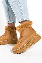 Camelowe botki sneakersy damskie z futerkiem sznurowane Casu 8237-2-37