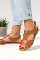 Camelowe sandały z dekoracją damskie na ozdobnej płaskiej podeszwie Casu K24X14-C-36