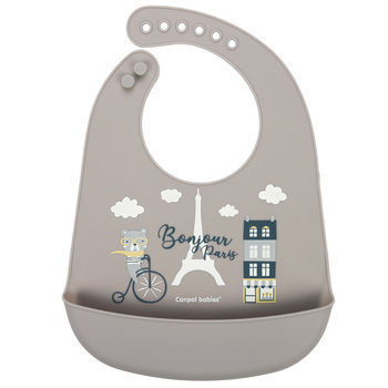 Canpol babies, Śliniak silikonowy z kieszonką BONJOUR PARIS, beżowy - Canpol Babies