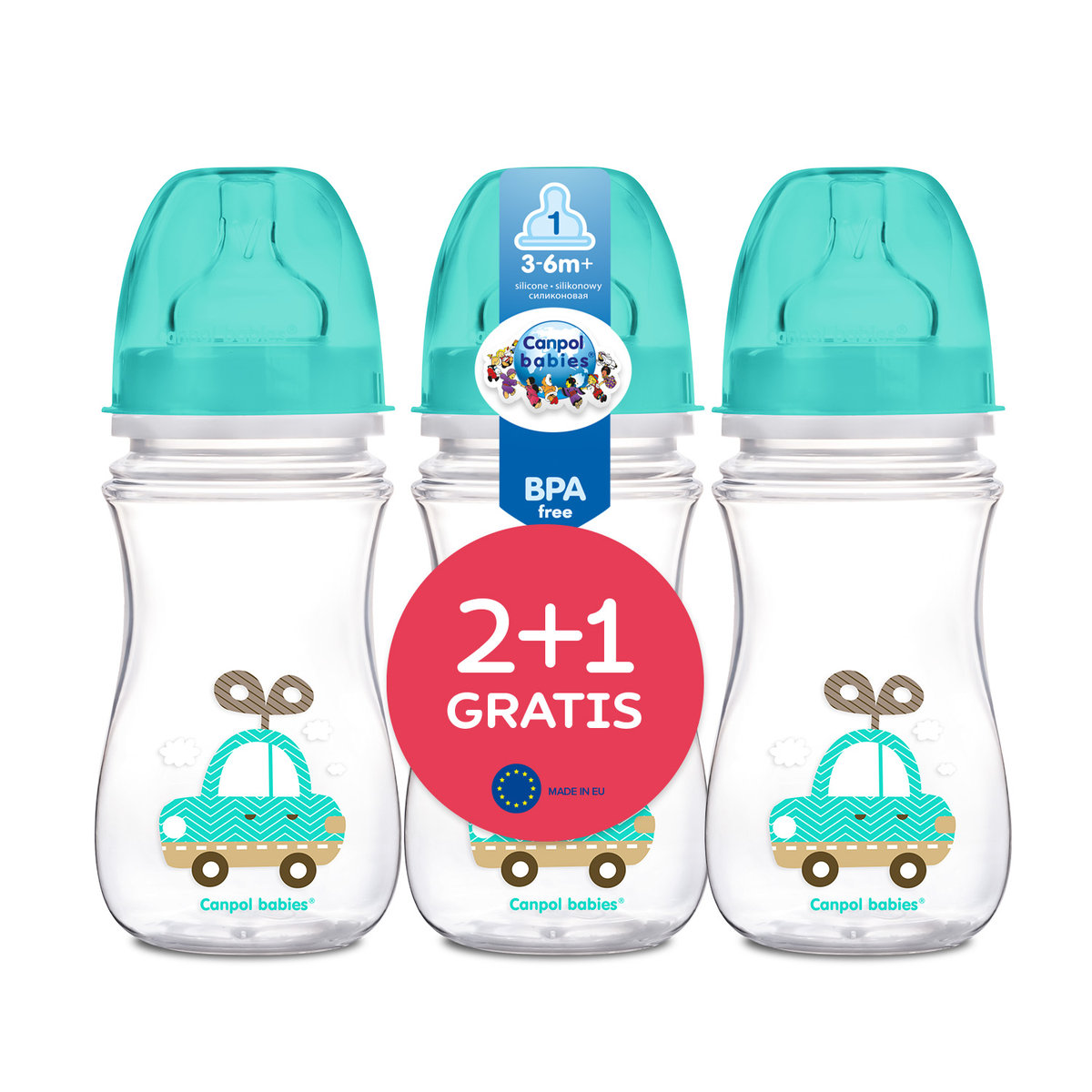 Canpol babies Zestaw butelek antykolkowych 240ml szeroka TOYS 2+1 ...