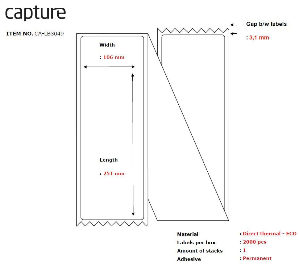 Capture Label 106X251, Core Fanfold., Ca-Lb3049 - Inna marka | Sklep ...