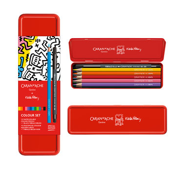 Caran D'Ache, Kredki akwarelowe Keith Haring 10 sztuk + czarny fibralo brush - CARAN D'ACHE