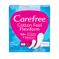 Carefree, Cotton Flexiform, wkładki higieniczne Unscented, 56 szt.